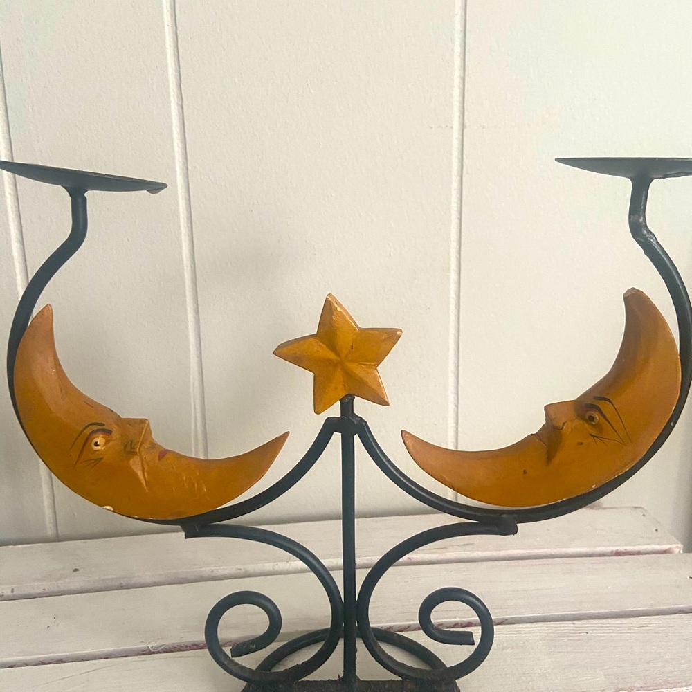 Vintage crescent moons candle holder.